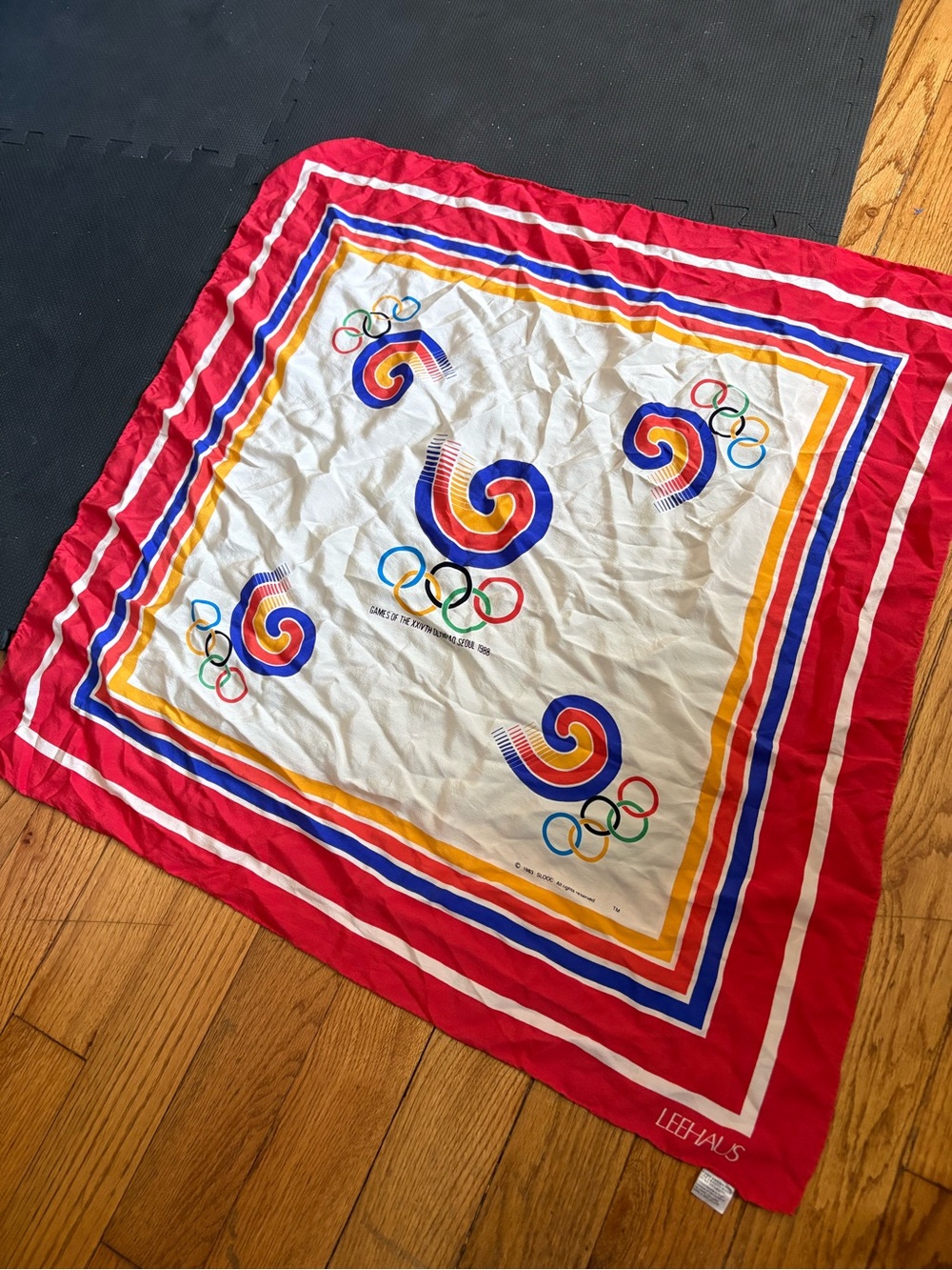 Vintage 1988 Seoul Olympics 100% Silk Square Scarf Leehaus